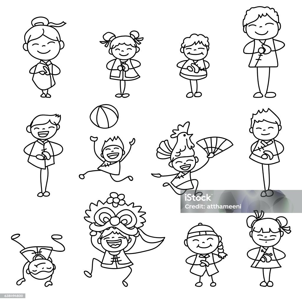 Set Of Hand Drawing Cartoon Character People Stock Illustration - Download  Image Now - Abstract, Awe, Boys - iStock