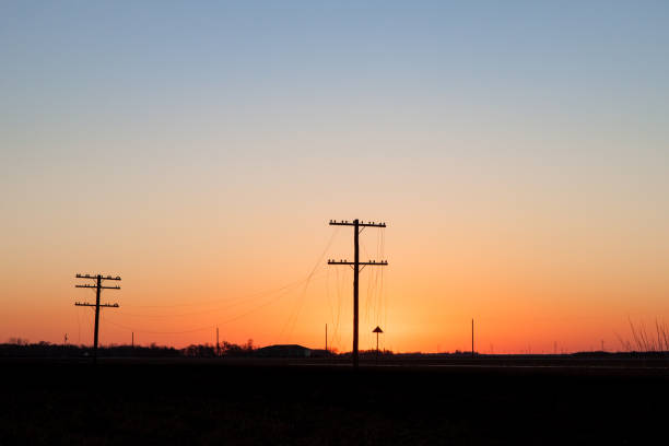 istock Telegraph Poles Silhouetted in Golden Sunrise 638495750