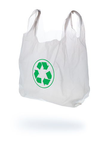 Plastic Bag and recycle symbol on White Background