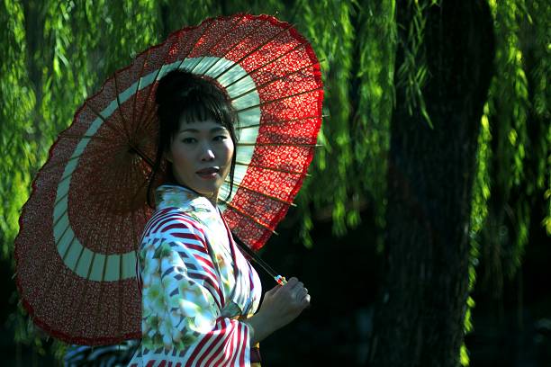 istock Woman in  kimono with umbrella 638500674