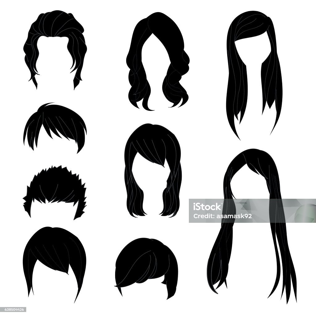 Collection Hairstyle For Man Woman Black Hair Color Set 1 Stock  Illustration - Download Image Now - iStock