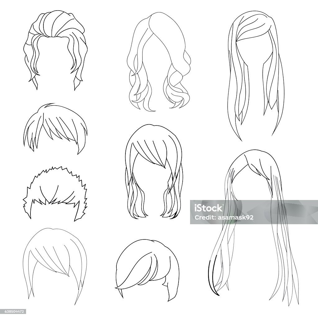 Collection Hairstyle For Man And Woman Hair Drawing Set 1 Stock  Illustration - Download Image Now - iStock