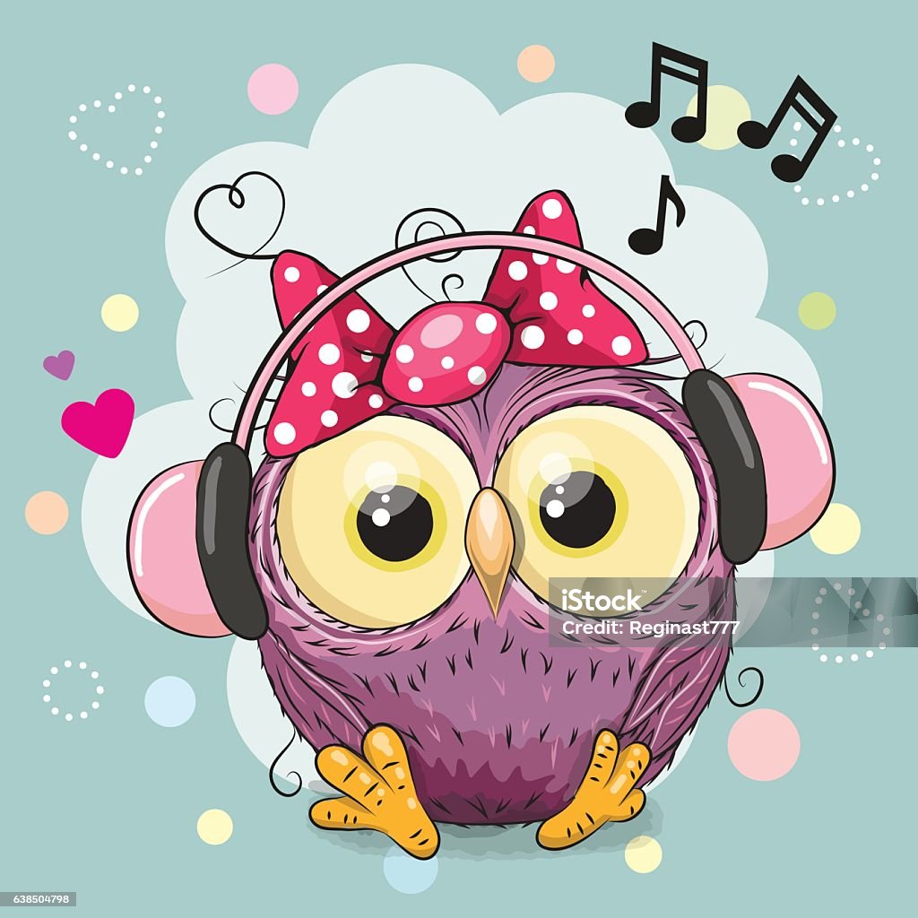 Owl Girl with headphones and hearts Cute cartoon Owl Girl with headphones and hearts Baby - Human Age stock vector