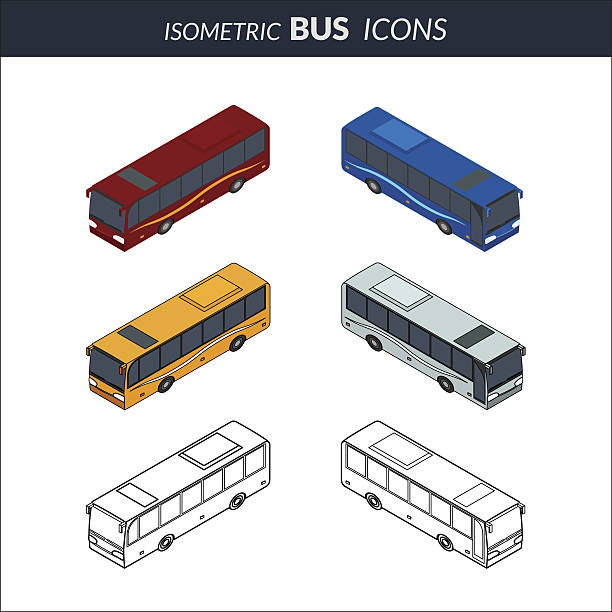 illustrations, cliparts, dessins animés et icônes de ensemble d’icônes du bus - isometric car vector land vehicle