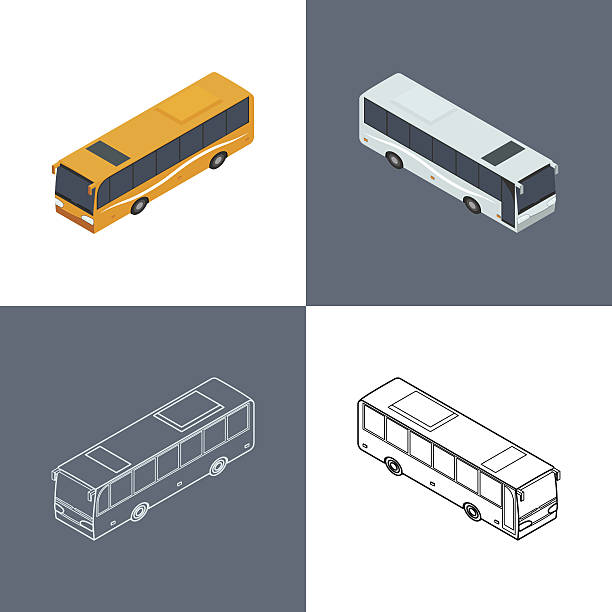 illustrations, cliparts, dessins animés et icônes de ensemble d’icônes du bus - isometric car vector land vehicle