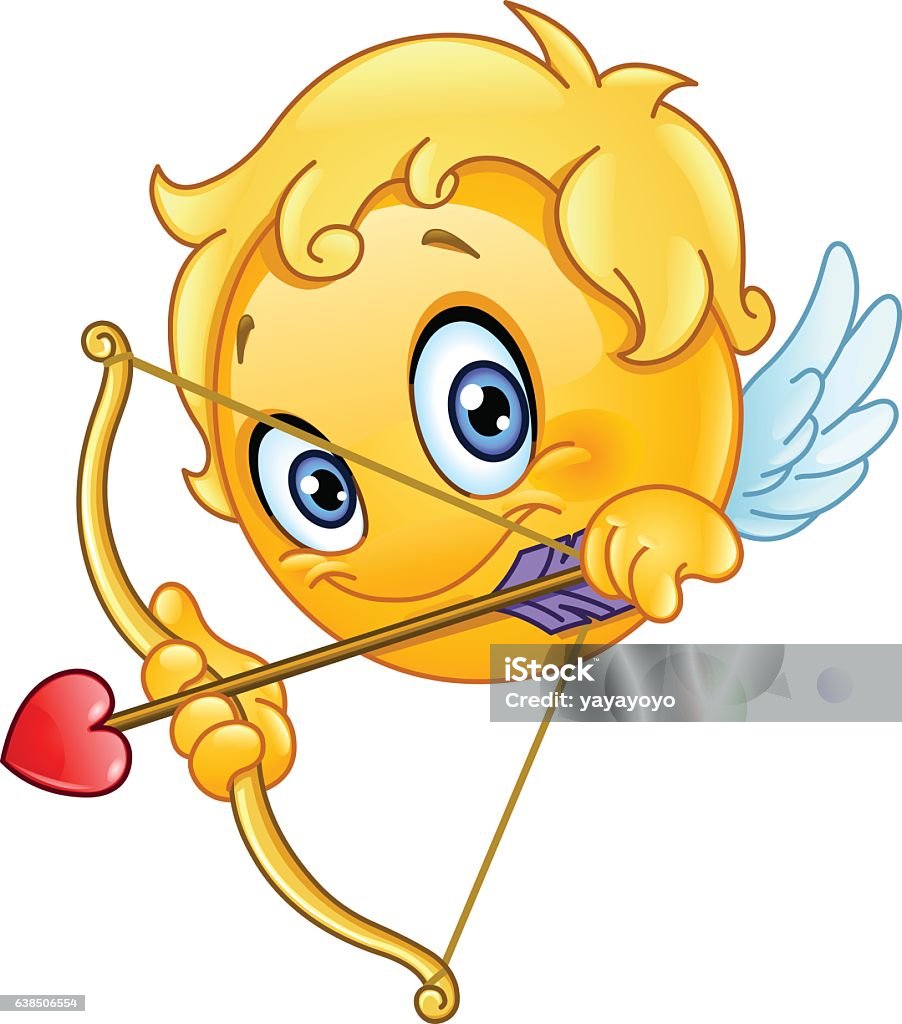 Cupid emoticon Cupid emoticon with bow and arrow Adult stock vector