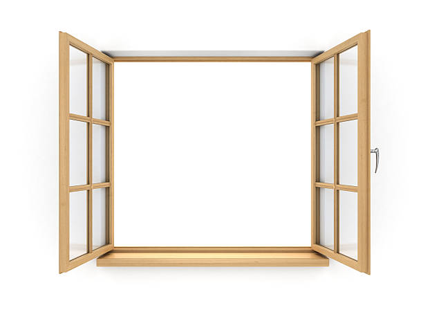 istock Open wooden window isolated on white background. 638506720