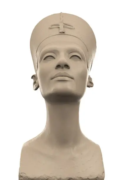 Bust of Queen Nefertiti isolated on white background. 3D render