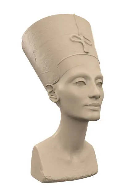 Bust of Queen Nefertiti isolated on white background. 3D render