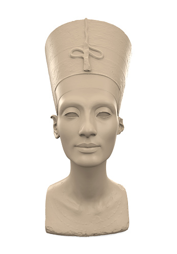 Bust of Queen Nefertiti isolated on white background. 3D render