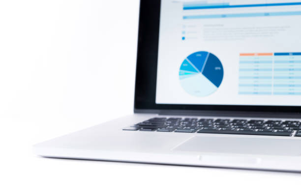 istock Blur of statistics charts displayed on laptop screen. 638508316