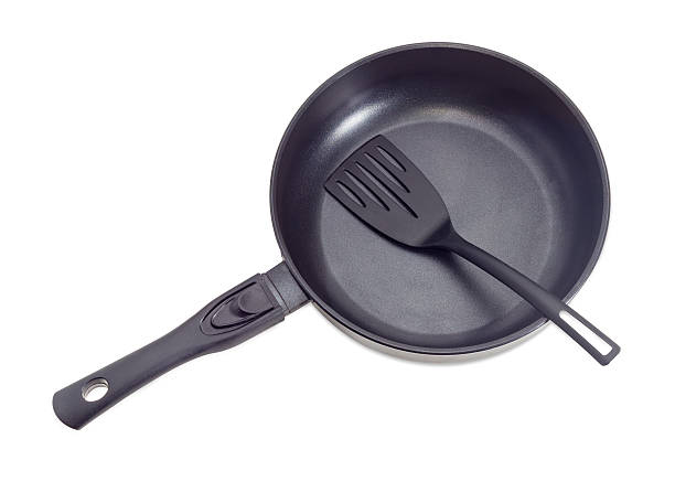 istock Frying pan with ceramic non-stick coating and plastic spatula 638509424