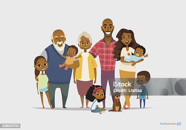 Big Happy Family Portrait Three Generations Grandparents Parents And Stock Illustration - Download Image Now