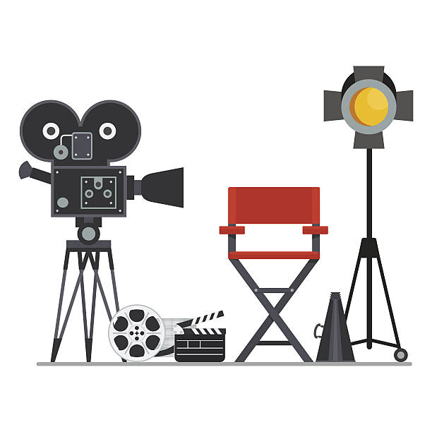 ilustrações, clipart, desenhos animados e ícones de cadeira de diretor conjunto de filme - movie location