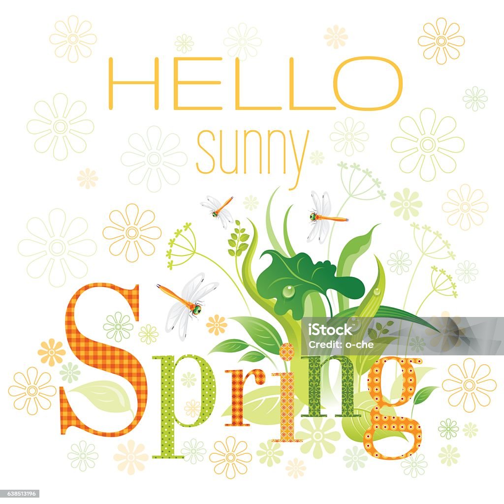 Hello Sunday Spring Hello Sunny Spring Text Lettering Background Beautiful Nature Vector ...