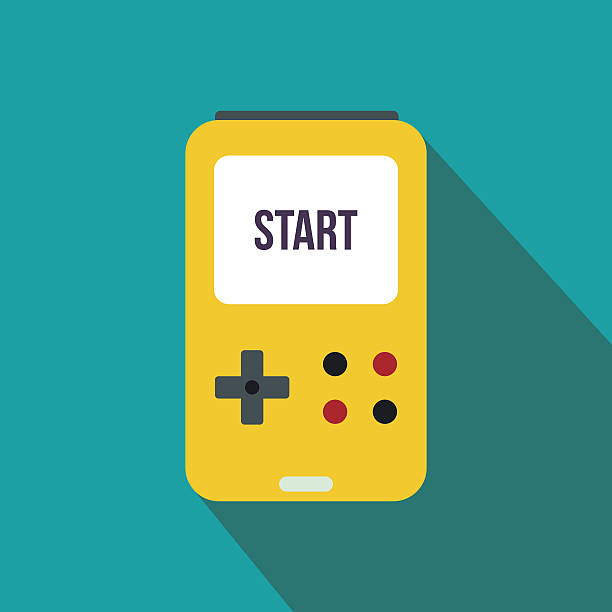 Video game flat icon Video game icon on a blue background handheld video game stock illustrations