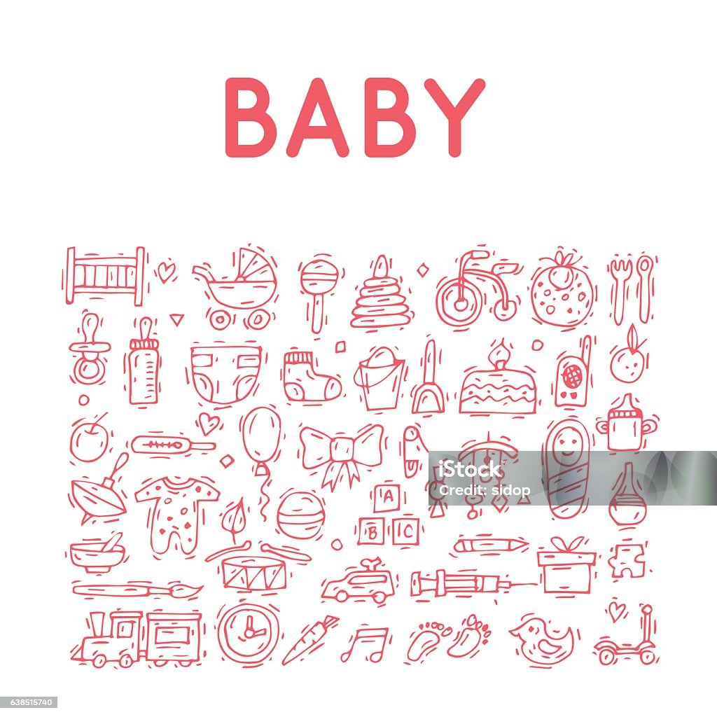 Baby. Hand drawn vintage style. Flat design vector illustration. Drawing - Activity stock vector