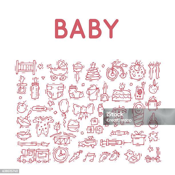 Baby Hand Drawn Vintage Style Flat Design Vector Illustration Stock Illustration - Download Image Now