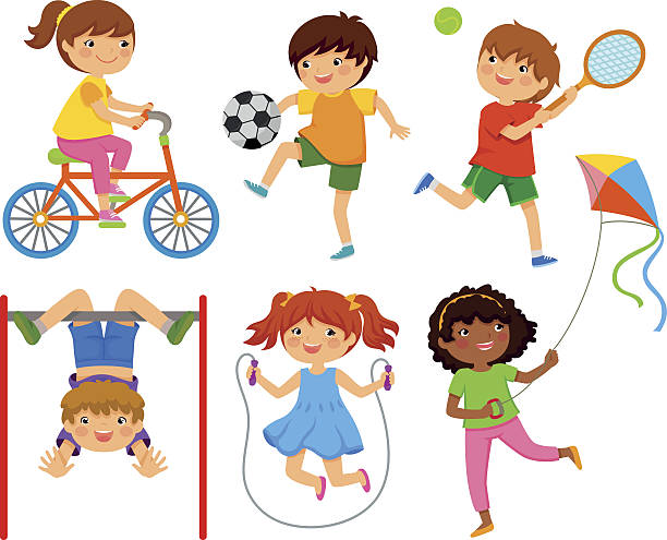 active kids active kids playing outdoors jump rope stock illustrations