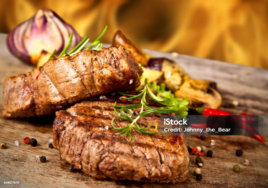 Grilled Beef Steaks Barbecue Grill Stock Photo