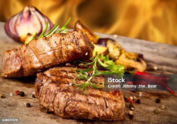 Grilled Beef Steaks Stock Photo - Download Image Now - Barbecue Grill, Beef, Celebrity Roast