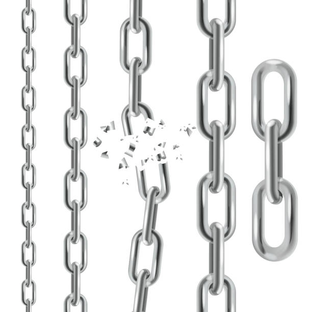 Chain Collection. Vector Silver Chain Collection - Line, Link and Broken Symbol of Security and Destruction. Vector illustration chain stock illustrations