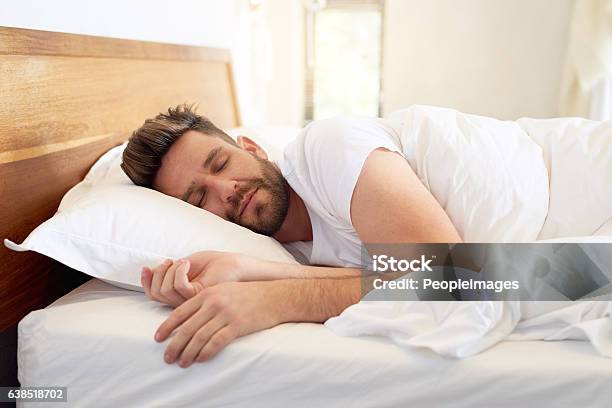 Time To Enjoy A Weekend Liein Stock Photo - Download Image Now - Sleeping, Men, Bed - Furniture