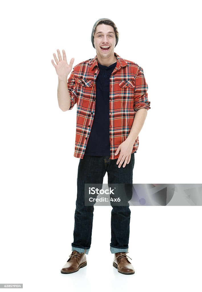 Smiling hipster waving hand 20-29 Years Stock Photo