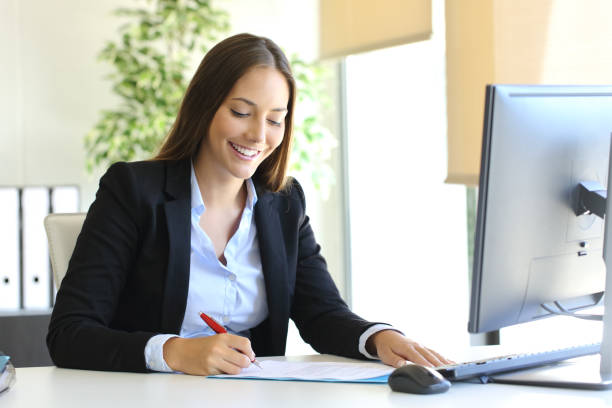 istock Businesswoman signing a contract 638521050