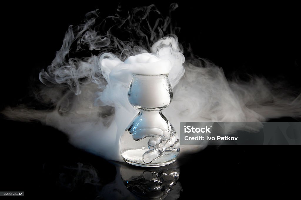 dry ice Conical Flask Stock Photo