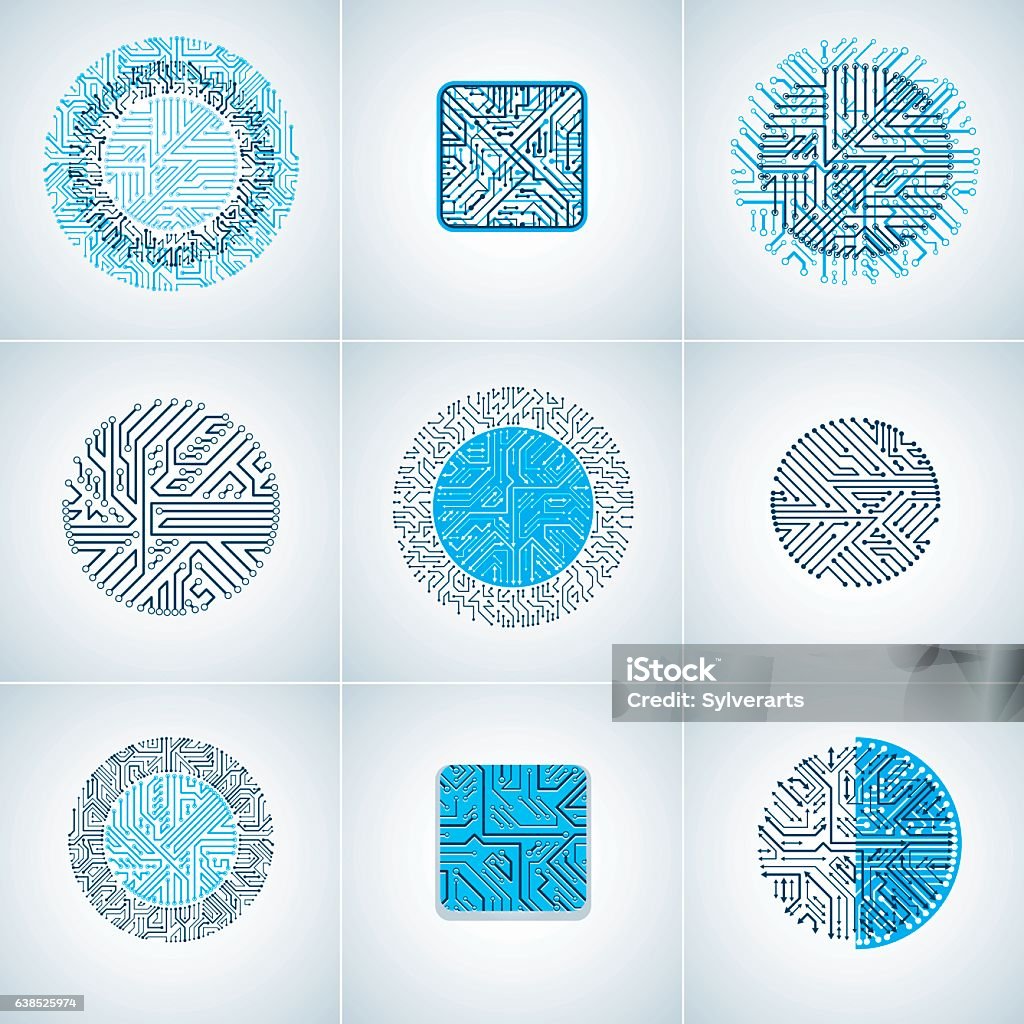 Collection Of Vector Microchip Designs Cpu Information Communication ...