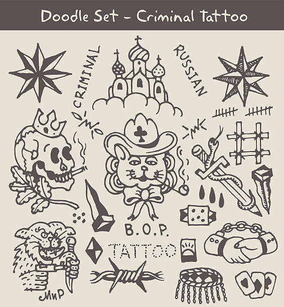 ilustrações de stock, clip art, desenhos animados e ícones de russian criminal tattoo - barbed wire wire chain vector