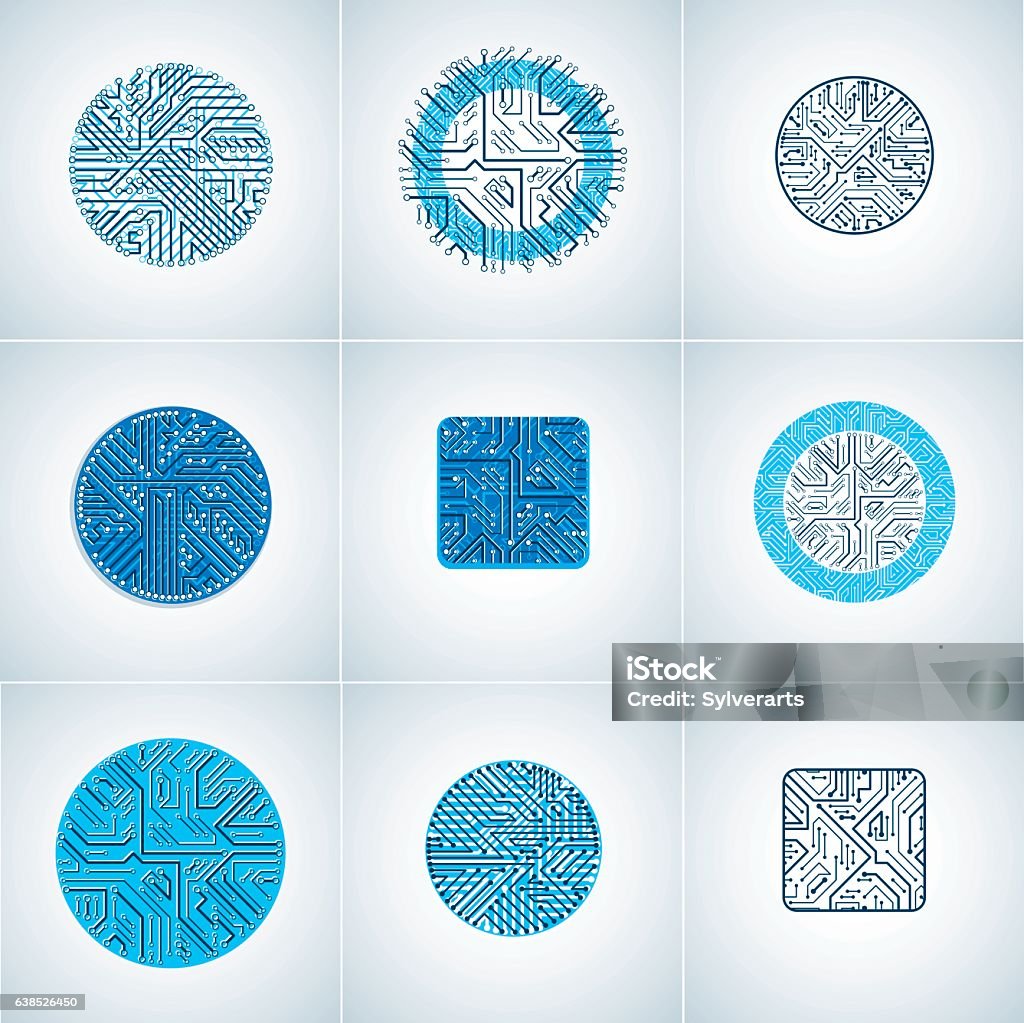 Set Of Vector Technology Cpu Designs With Microprocessor Schemes Stock ...