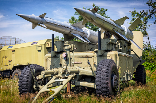 Collection of the missile Air defense systems at white background. Russian Air defense of S-300, Air defense missile complex BUK-M2 and SA-8 Gecko (9K33 Osa),  are used in Ukraine Army.