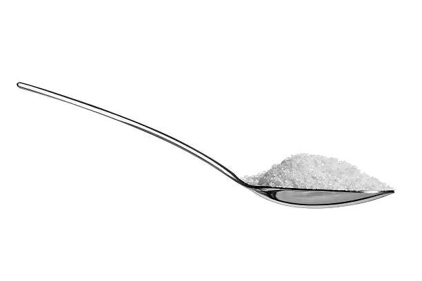 sugar/salt on teaspoon over white