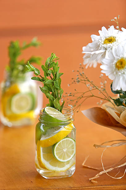 lemonade in jar with ice and mint