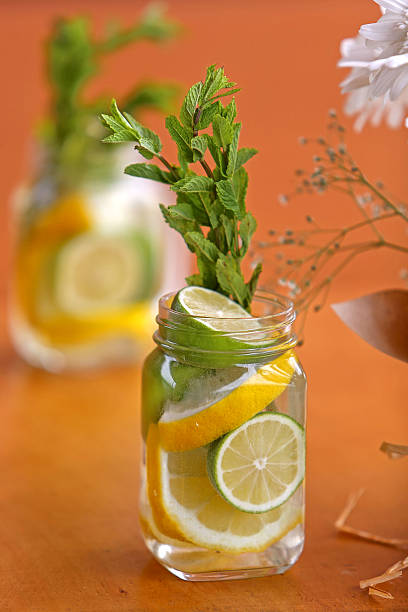 lemonade in jar with ice and mint