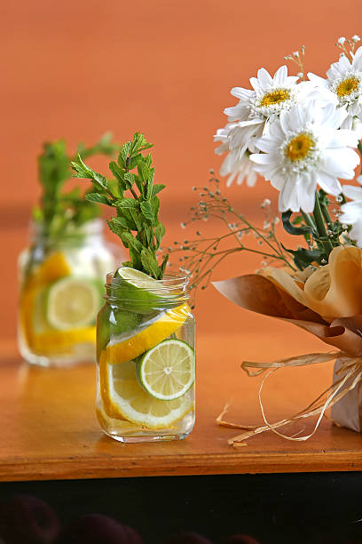 lemonade in jar with ice and mint
