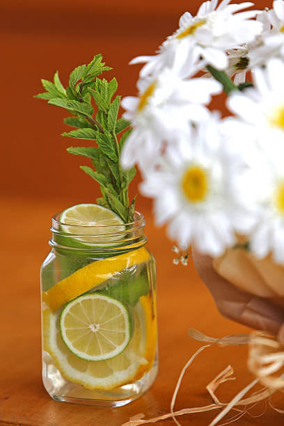 lemonade in jar with ice and mint
