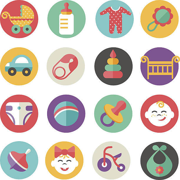 baby icons Baby icons.Flat design stacking food containers stock illustrations
