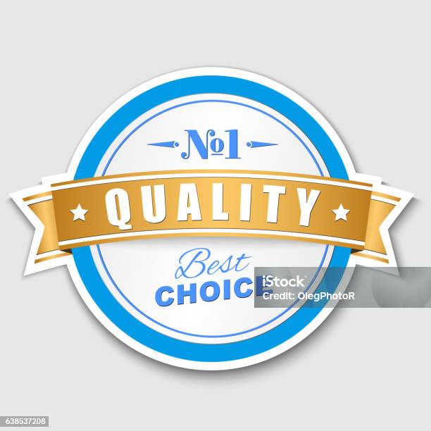 Blue Quality Sticker Quality Sticker With Gold Ribbon Stock Illustration - Download Image ...
