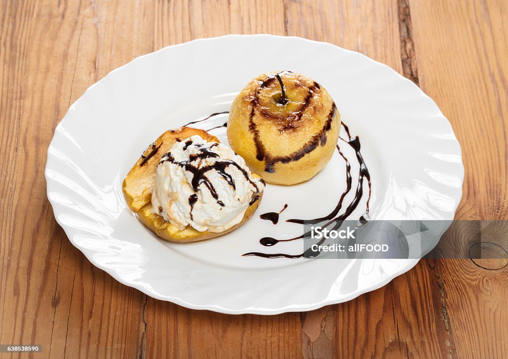 apples with vanilla ice cream dessert baked apples with vanilla ice cream Apple - Fruit Stock Photo