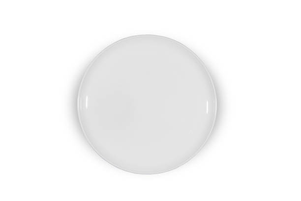 istock Flat white plate shallow on white background from above 638541890