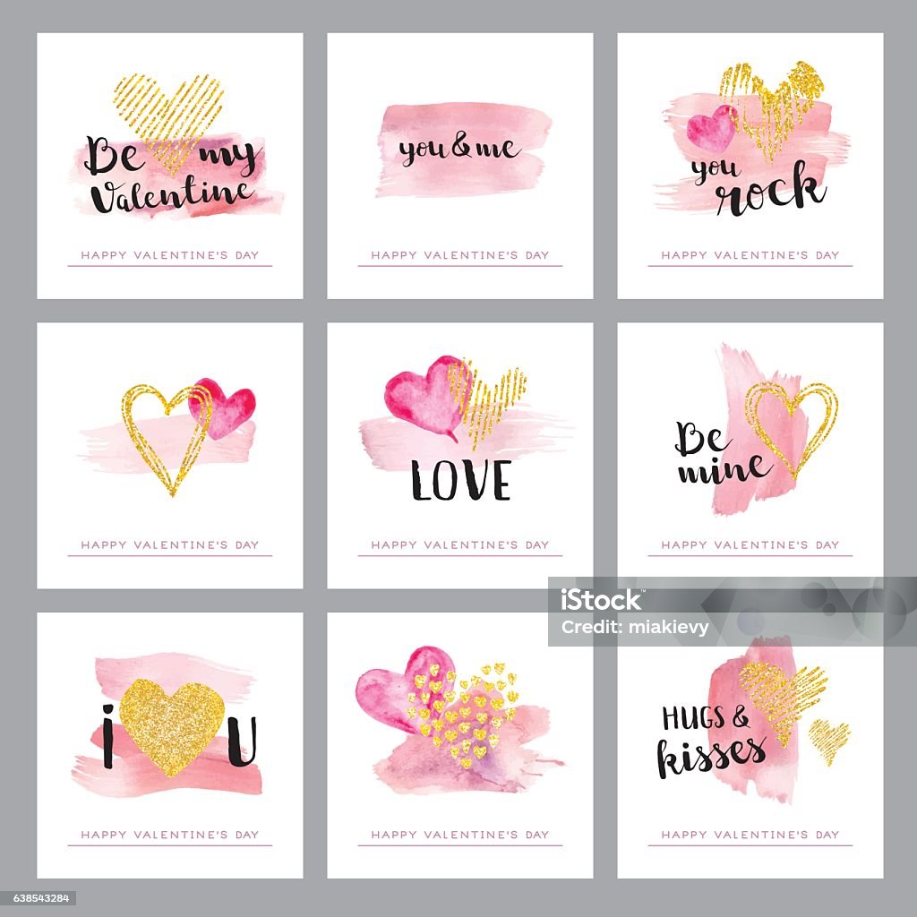 Valentines day golden hearts Set of editable vector illustrations on layers. Gold - Metal stock vector