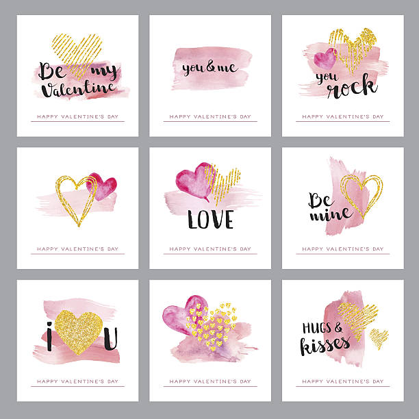 Valentines day golden hearts Set of editable vector illustrations on layers. brush stroke heart stock illustrations