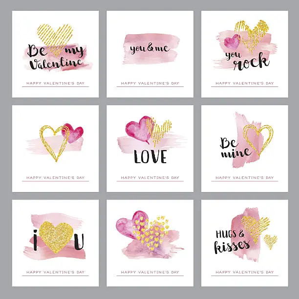 Vector illustration of Valentines day golden hearts