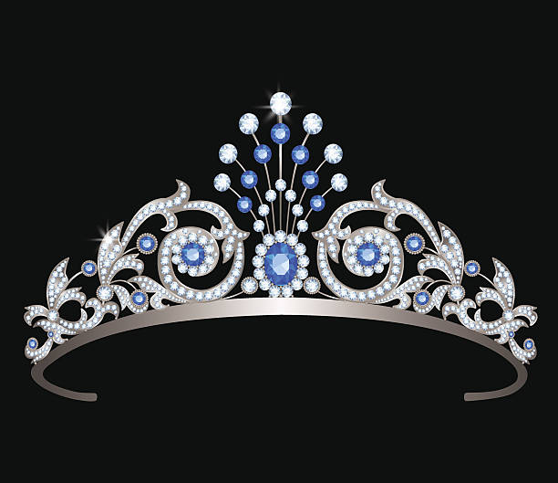 tiara with sapphires Vintage silver diadem decorated with diamonds and sapphires tiara stock illustrations