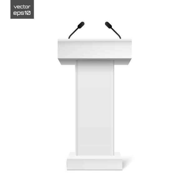 istock Vector White Podium Tribune Rostrum Stand with Microphones Isolated 638543694