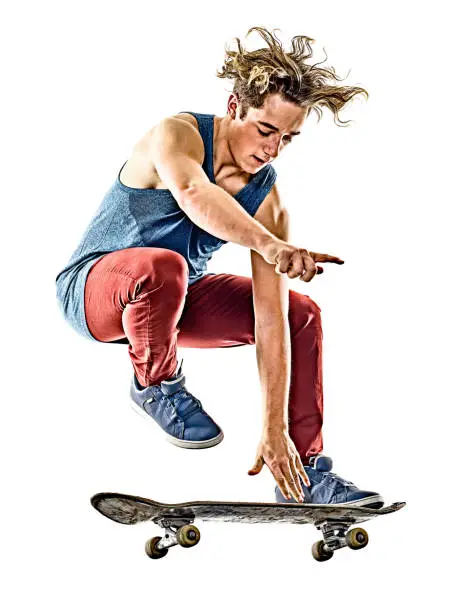 Photo of skateboarder young teenager man isolated