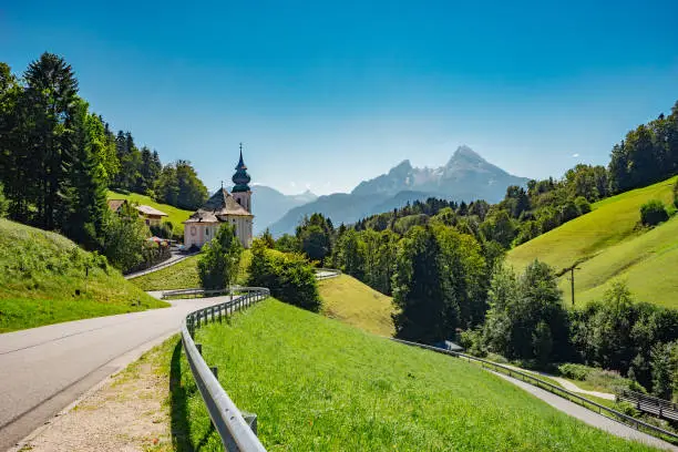 Maria Gern church against Wartzmann mountain, Berchtesgaden land, Germany